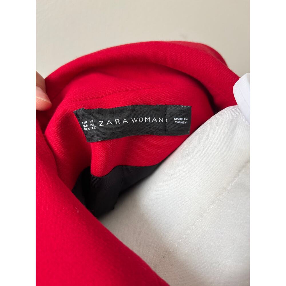 Zara Woman Red Mid Length Jacket Coat XL Statement Collar Metal Buttons - Picture 7 of 11